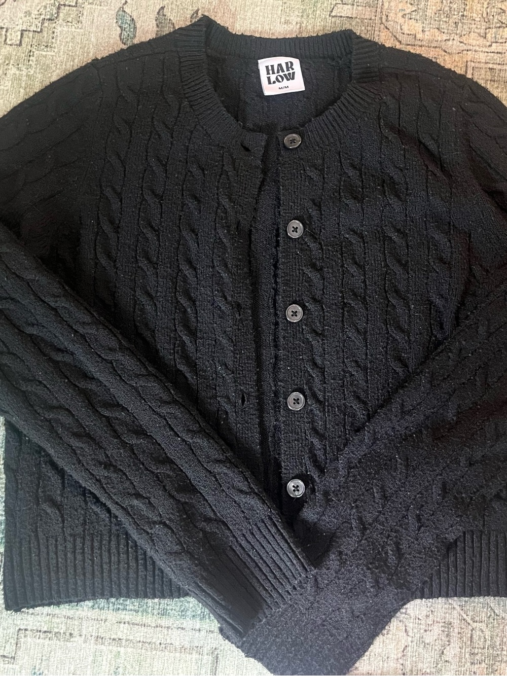 Cable knit black cardigan